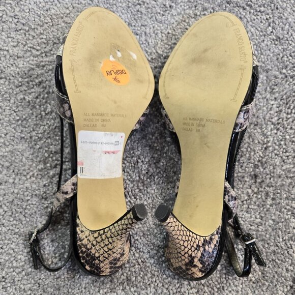 Franco Sarto Dallas Black Snakeskin Print Embossed Slingback Round Toe Heels - Picture 6 of 10